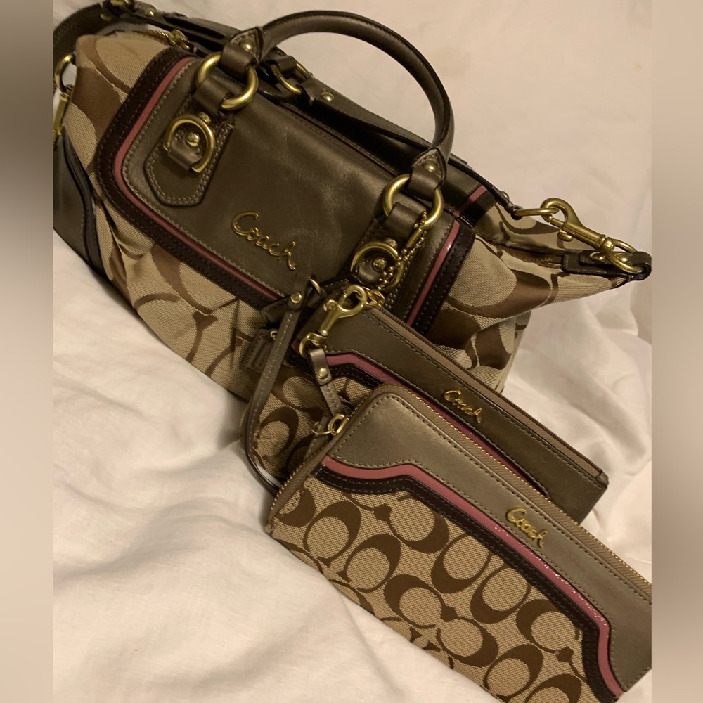 Coach Brown and Tan Signature Bag Set